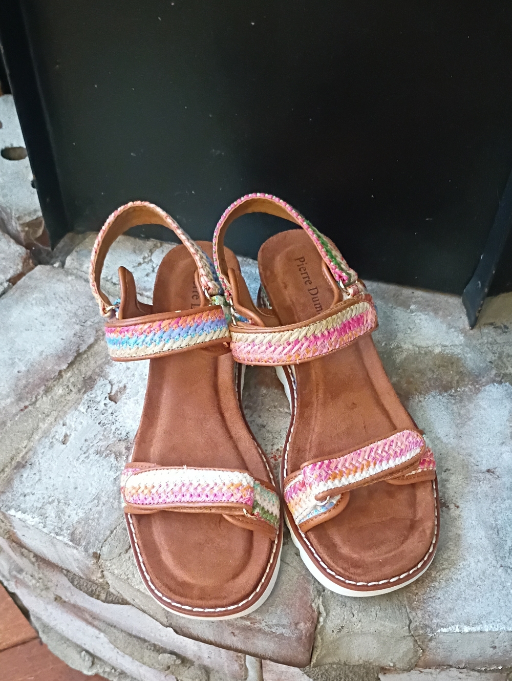 Pierre Dumas Brown Sandals with Multicolor Braided Straps